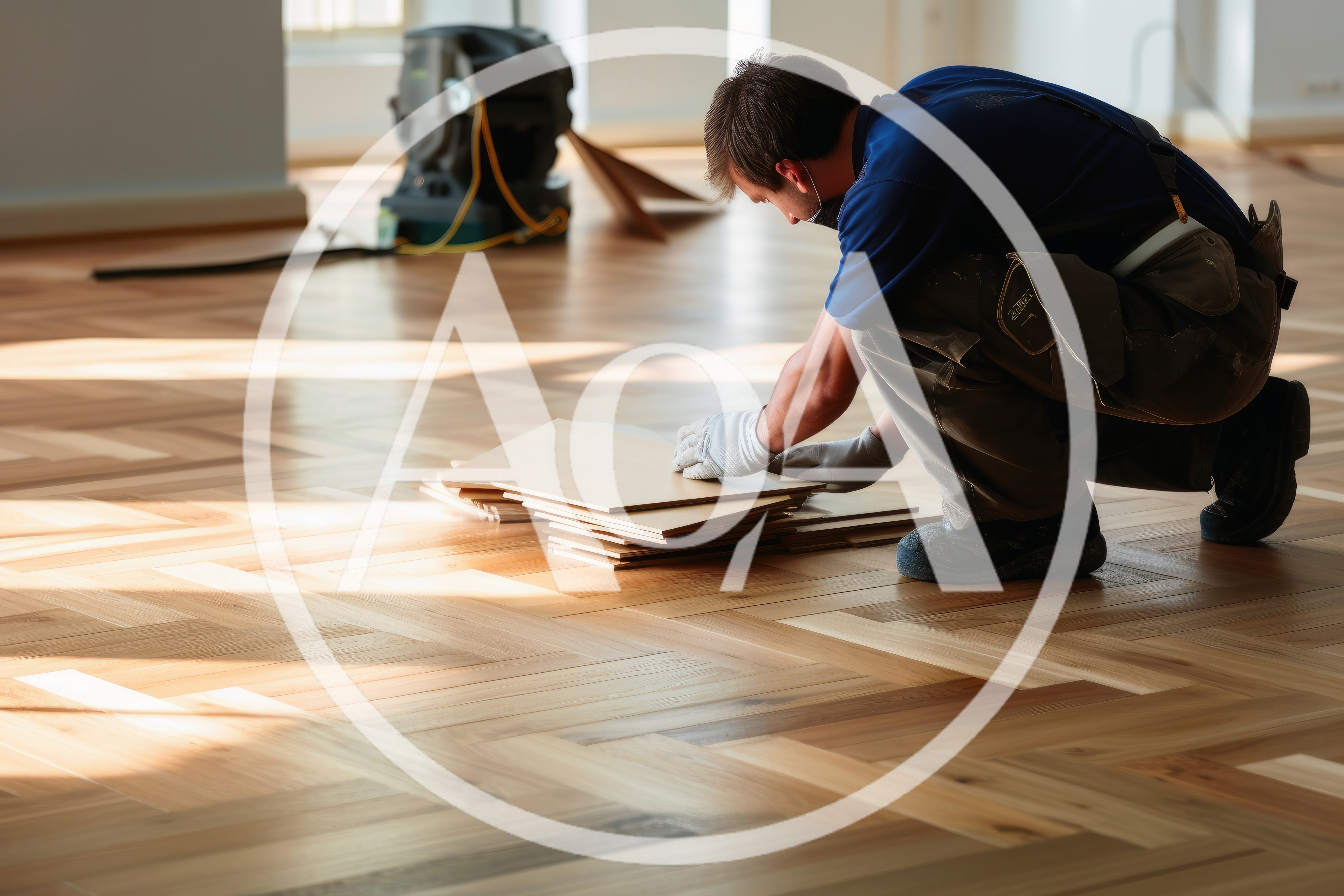 Professional Flooring Contractor Installing Herringbone Wood Floor
