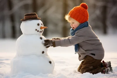 Young Child Building A Snowman In Winter