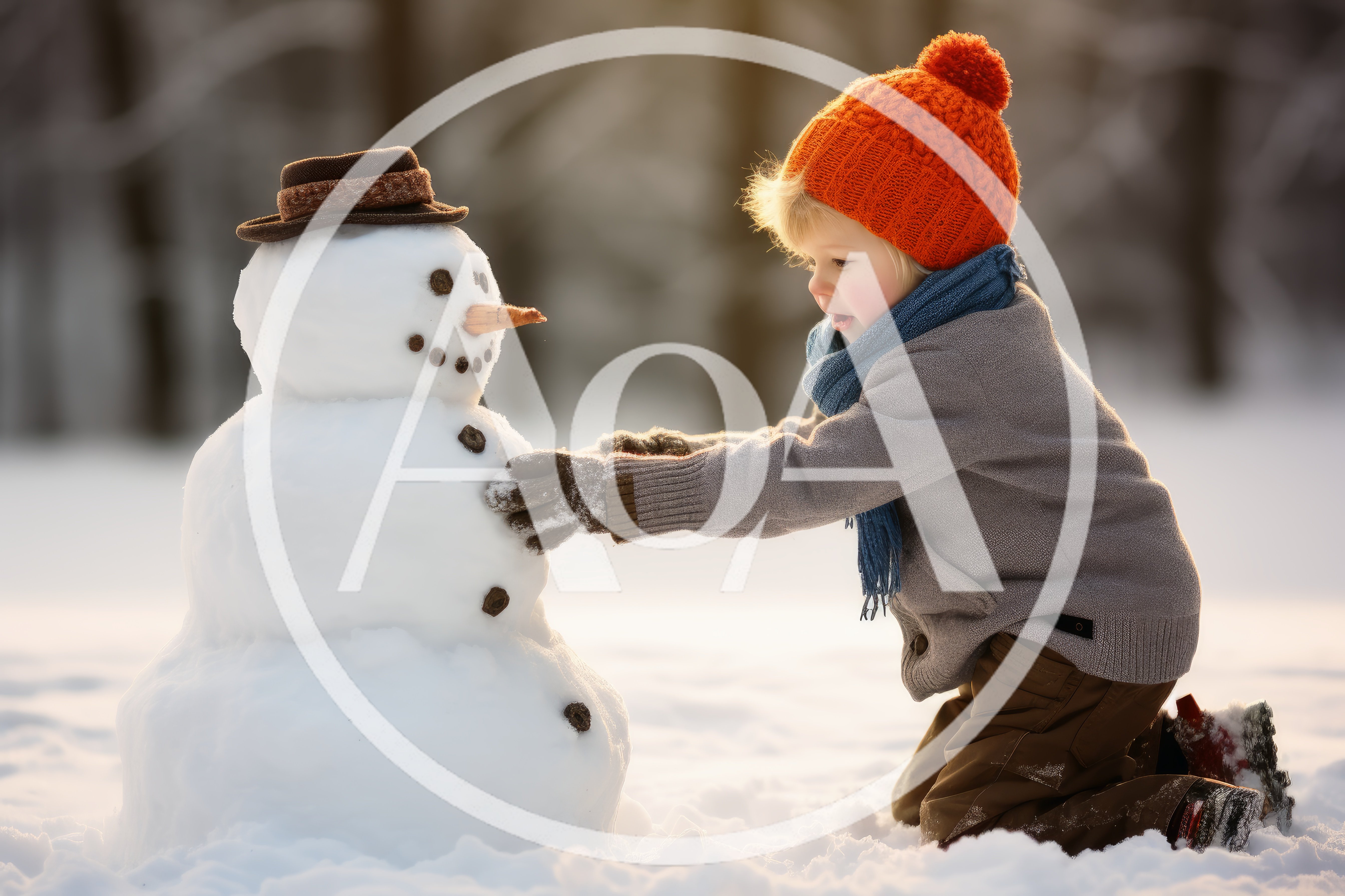 Young Child Building A Snowman In Winter