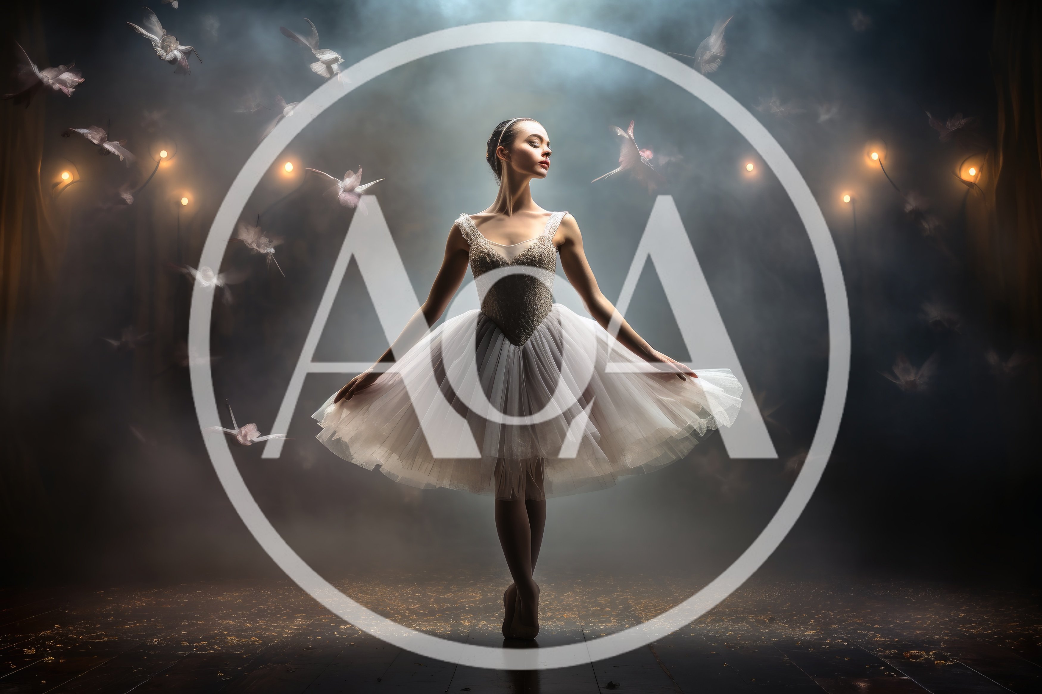 Ballerina Performing Swan Lake With Floating White Feathers