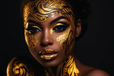 Portrait Of A Woman With Intricate Gold Face Paint