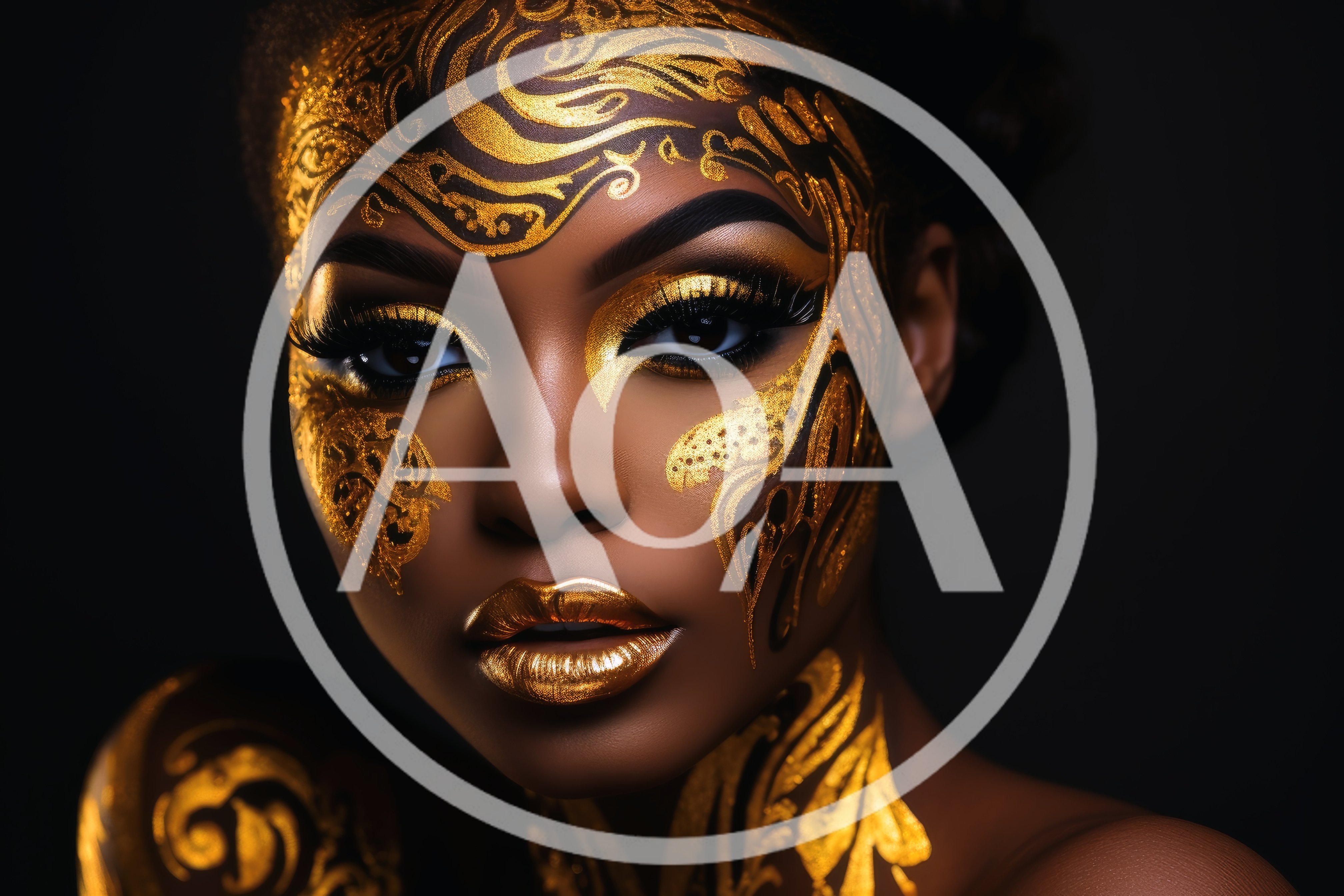 Portrait Of A Woman With Intricate Gold Face Paint