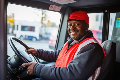 Smiling Delivery Driver Operating A Commercial Truck