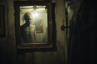 Eerie Ghostly Figure Reflected In An Antique Mirror