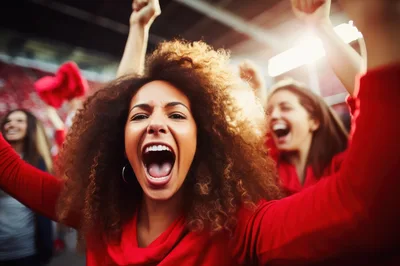 Excited Female Fans Cheering At A Sports Stadium