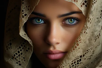 Portrait Of A Woman Wearing A Gold Lace Veil
