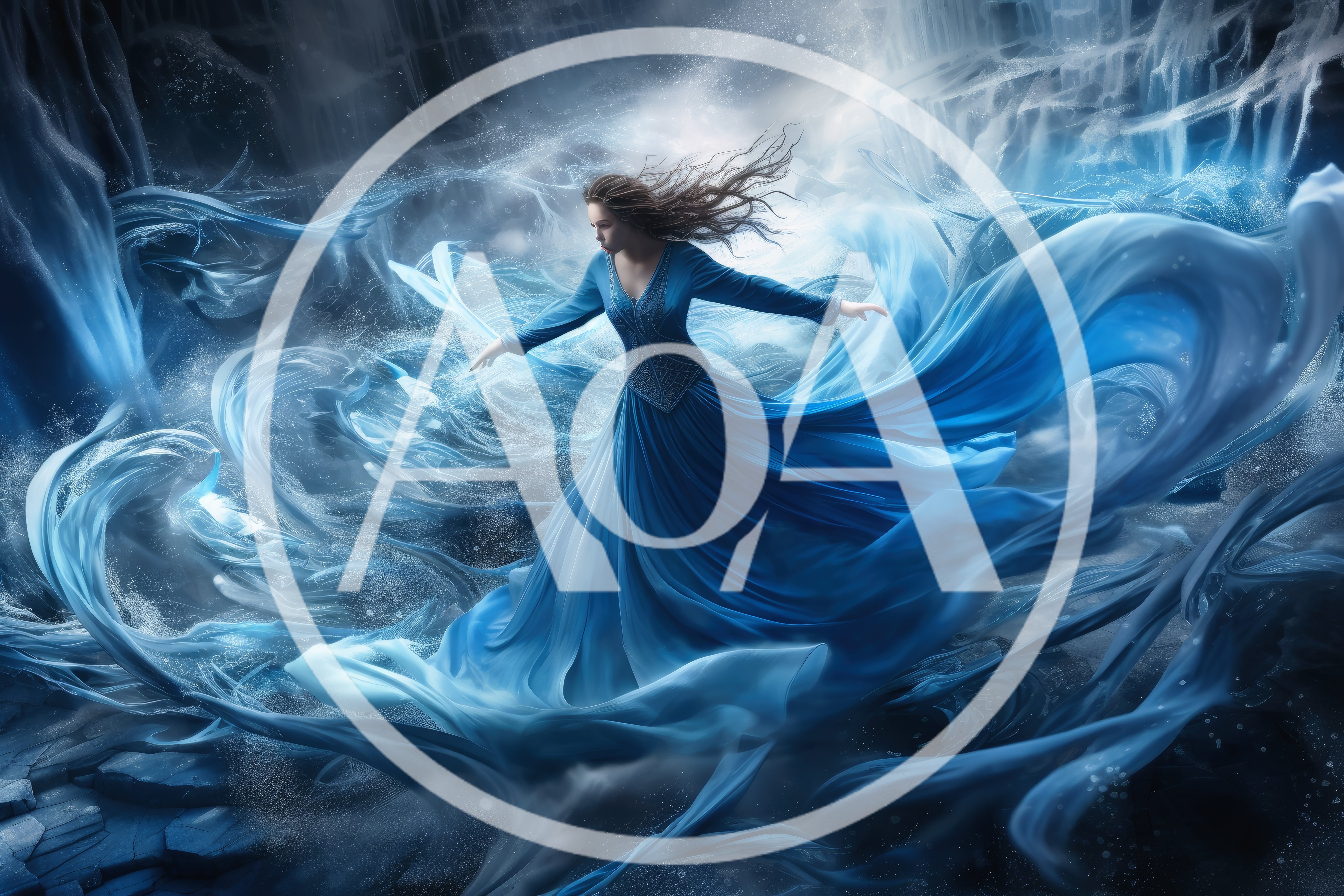 Fantasy Woman Dancing In Magical Blue Energy Vortex
