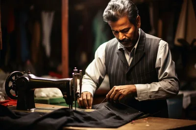 Professional Tailor Working On A Vintage Sewing Machine