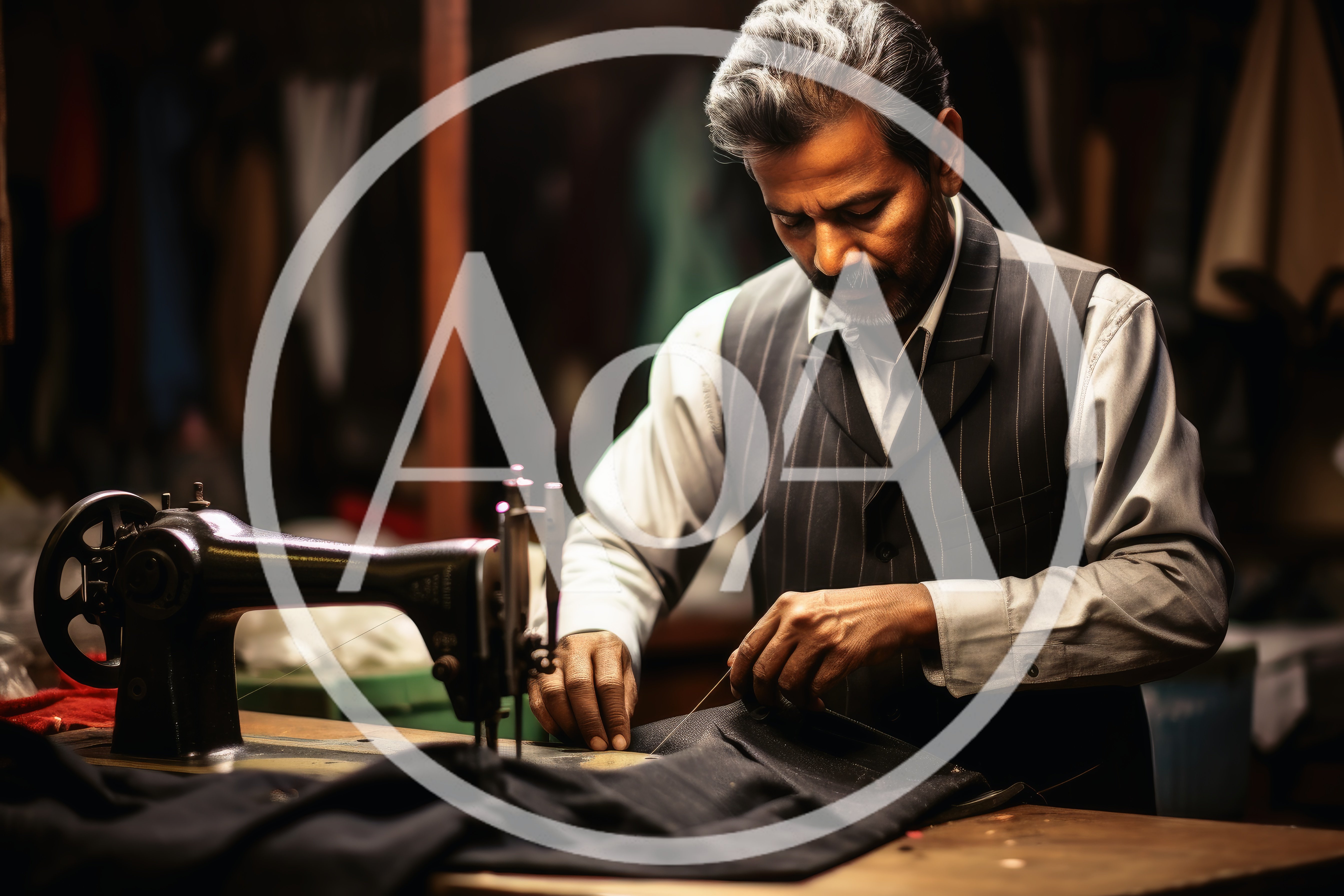 Professional Tailor Working On A Vintage Sewing Machine