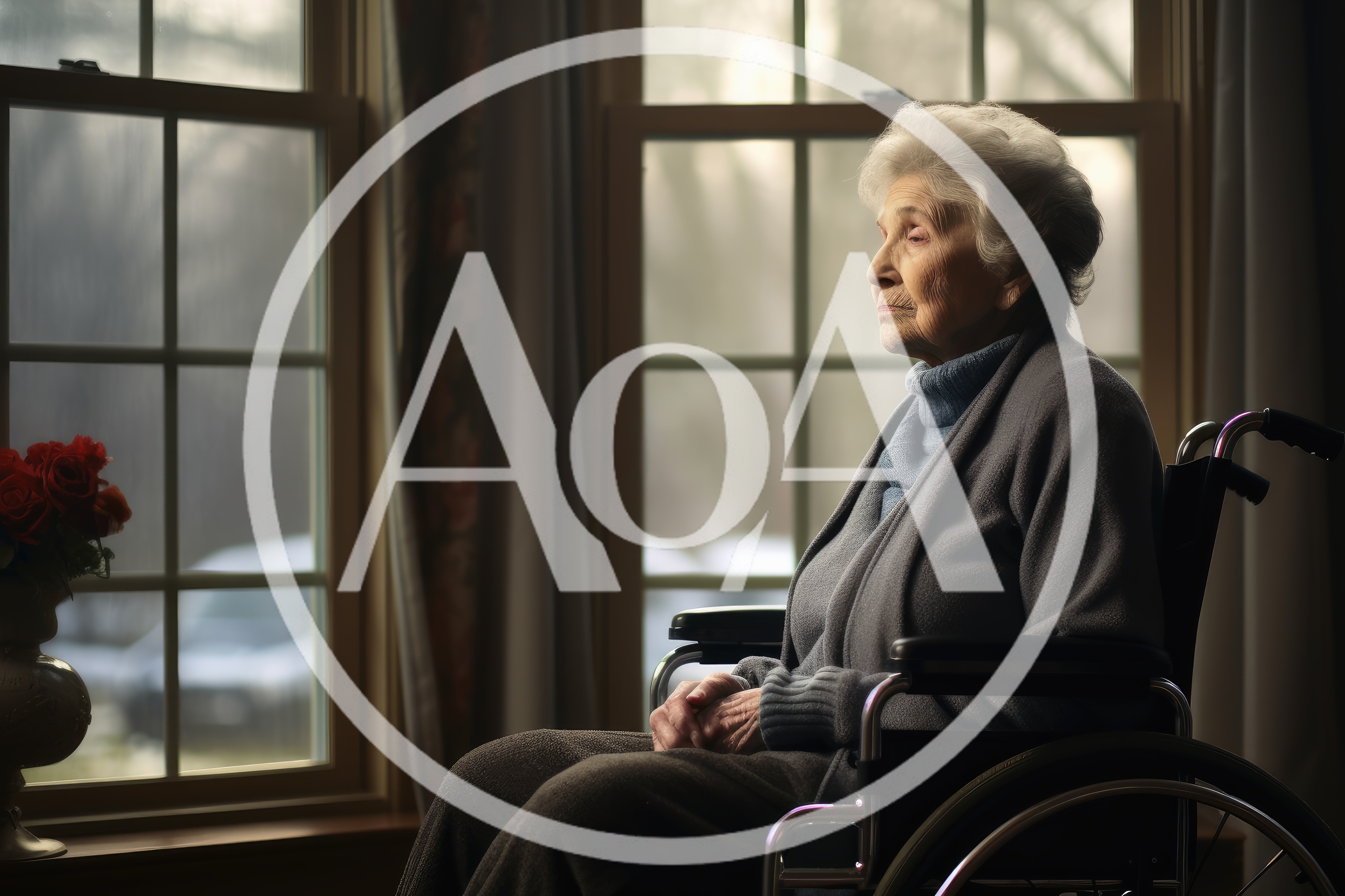 Elderly Woman Sitting In Wheelchair By Window