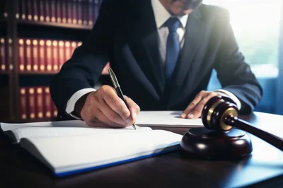 Judge Signing Legal Documents In A Law Office