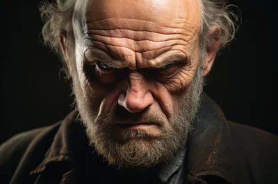 Close Up Portrait Of An Angry Elderly Man
