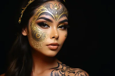 Portrait Of A Woman With Intricate Gold Face Art