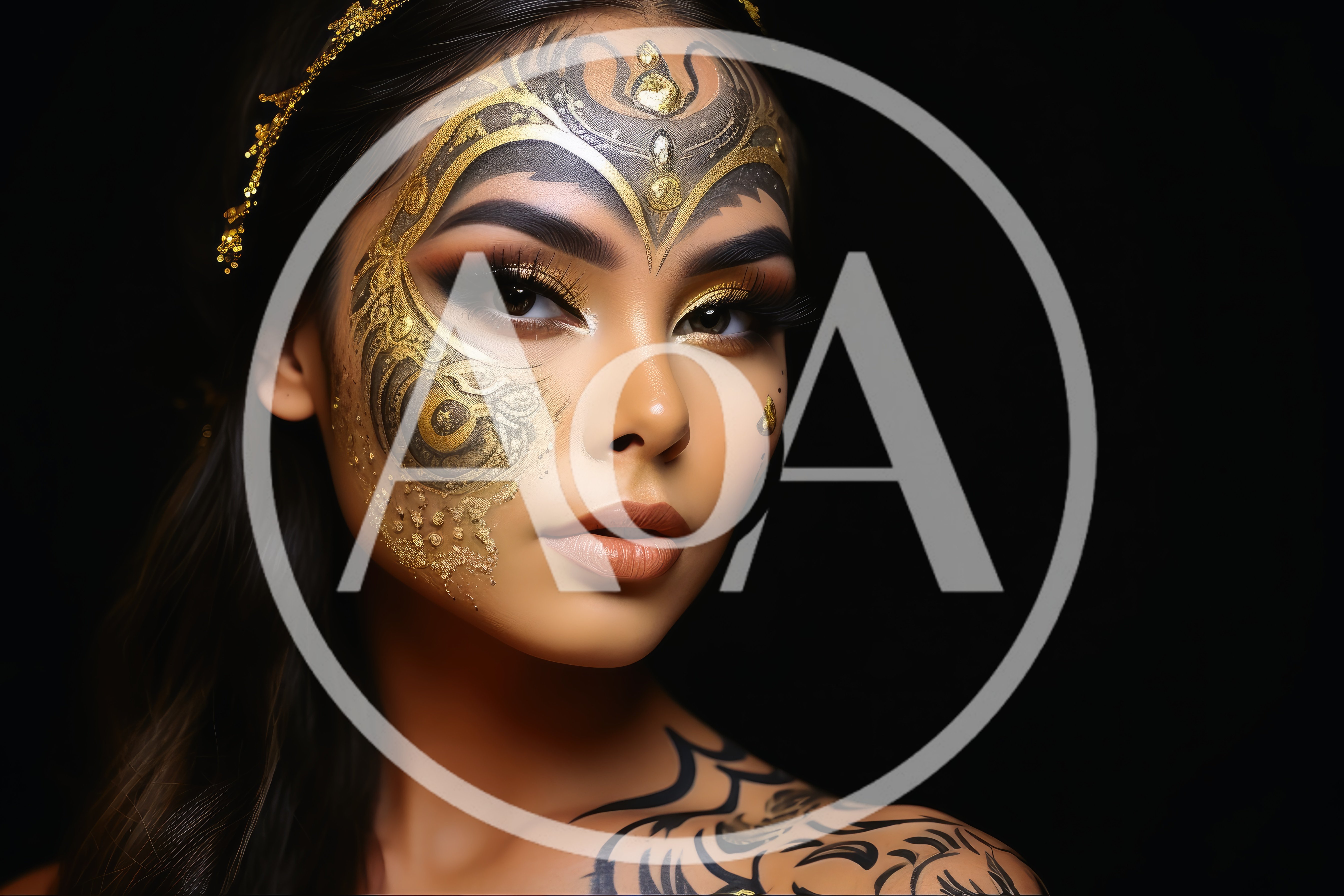 Portrait Of A Woman With Intricate Gold Face Art