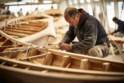 Skilled Craftsman Building A Traditional Wooden Boat