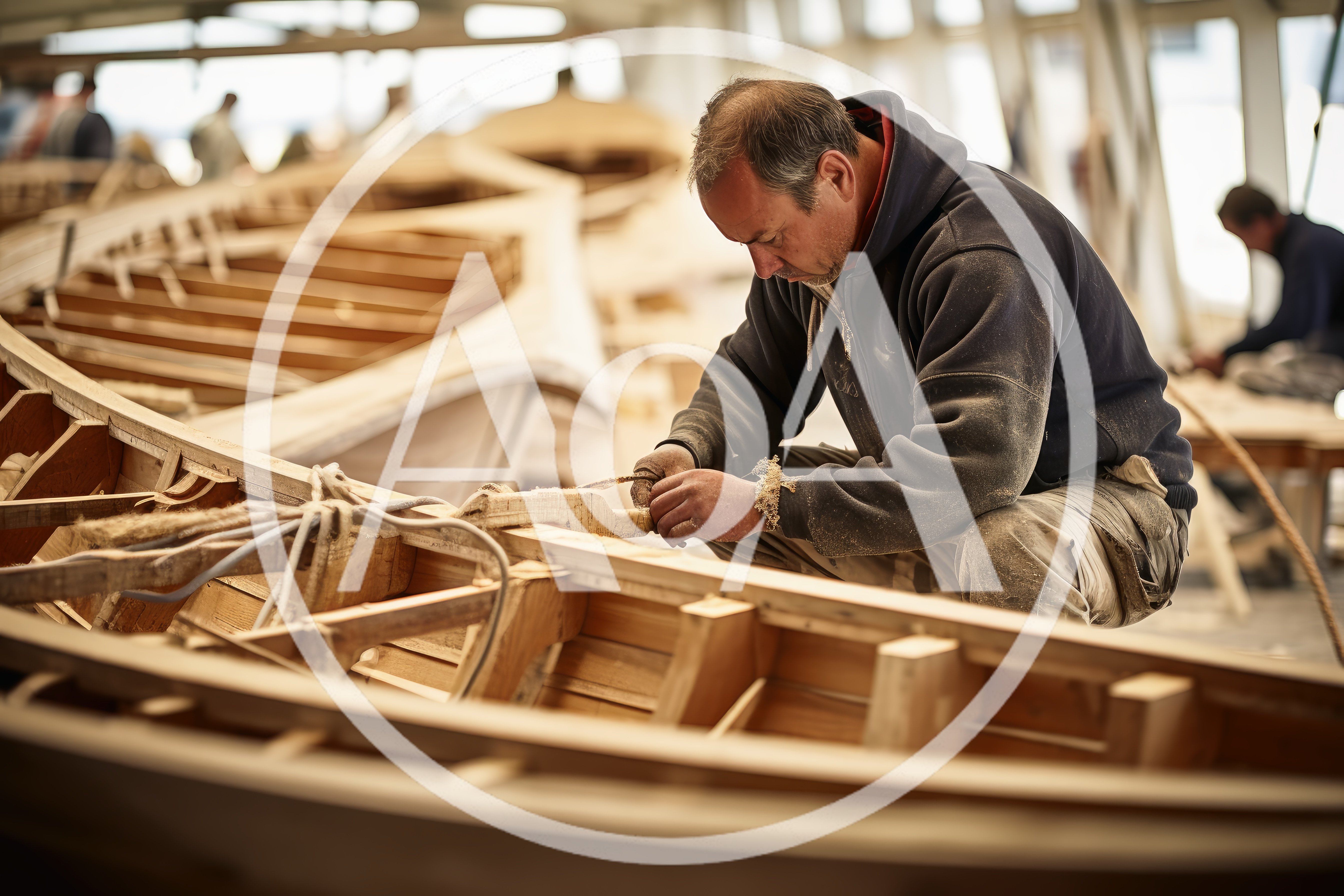 Skilled Craftsman Building A Traditional Wooden Boat