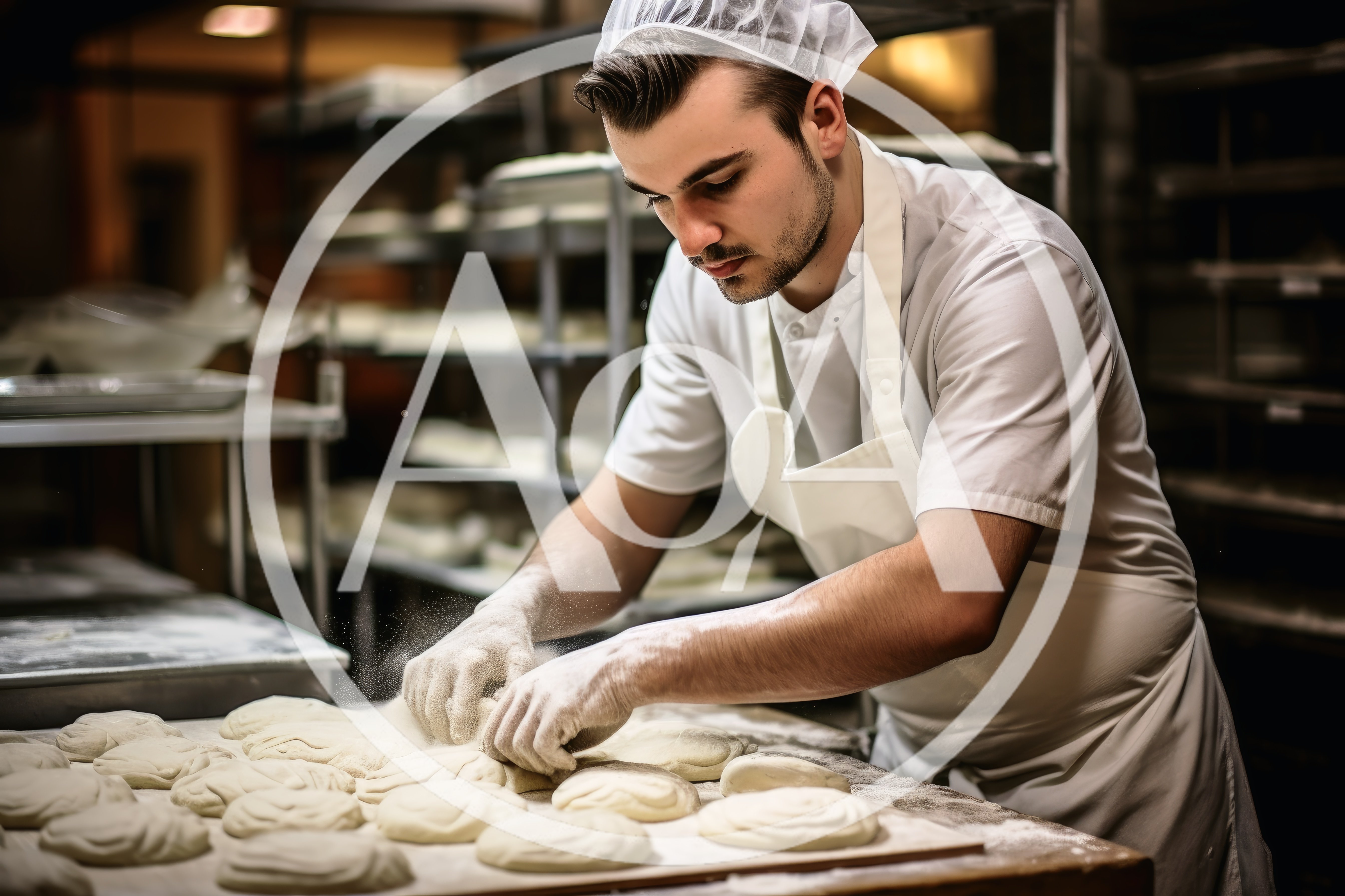 Professional Baker Kneading Dough In A Commercial Kitchen