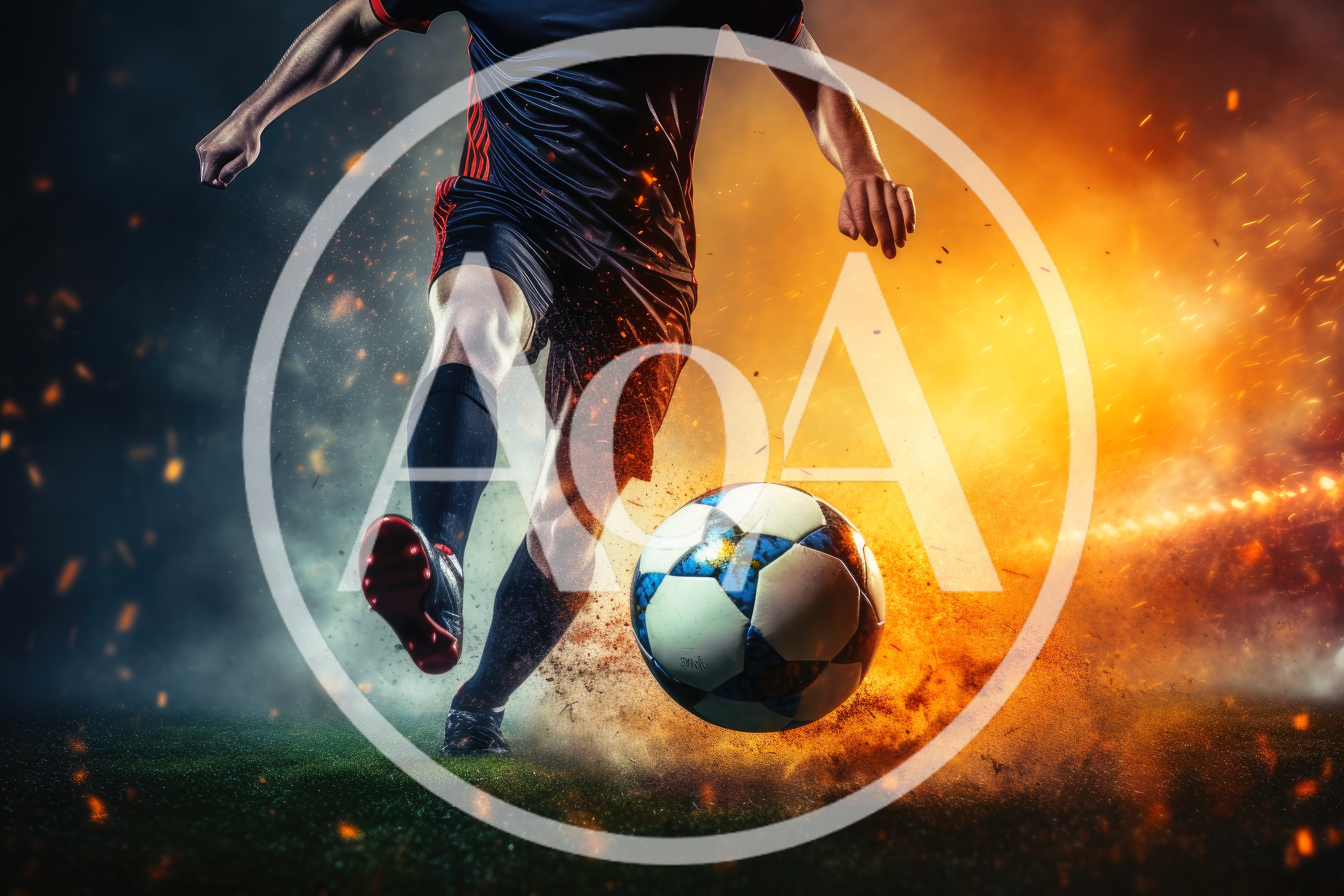 Soccer Player Kicking Ball With Explosive Fire Effects