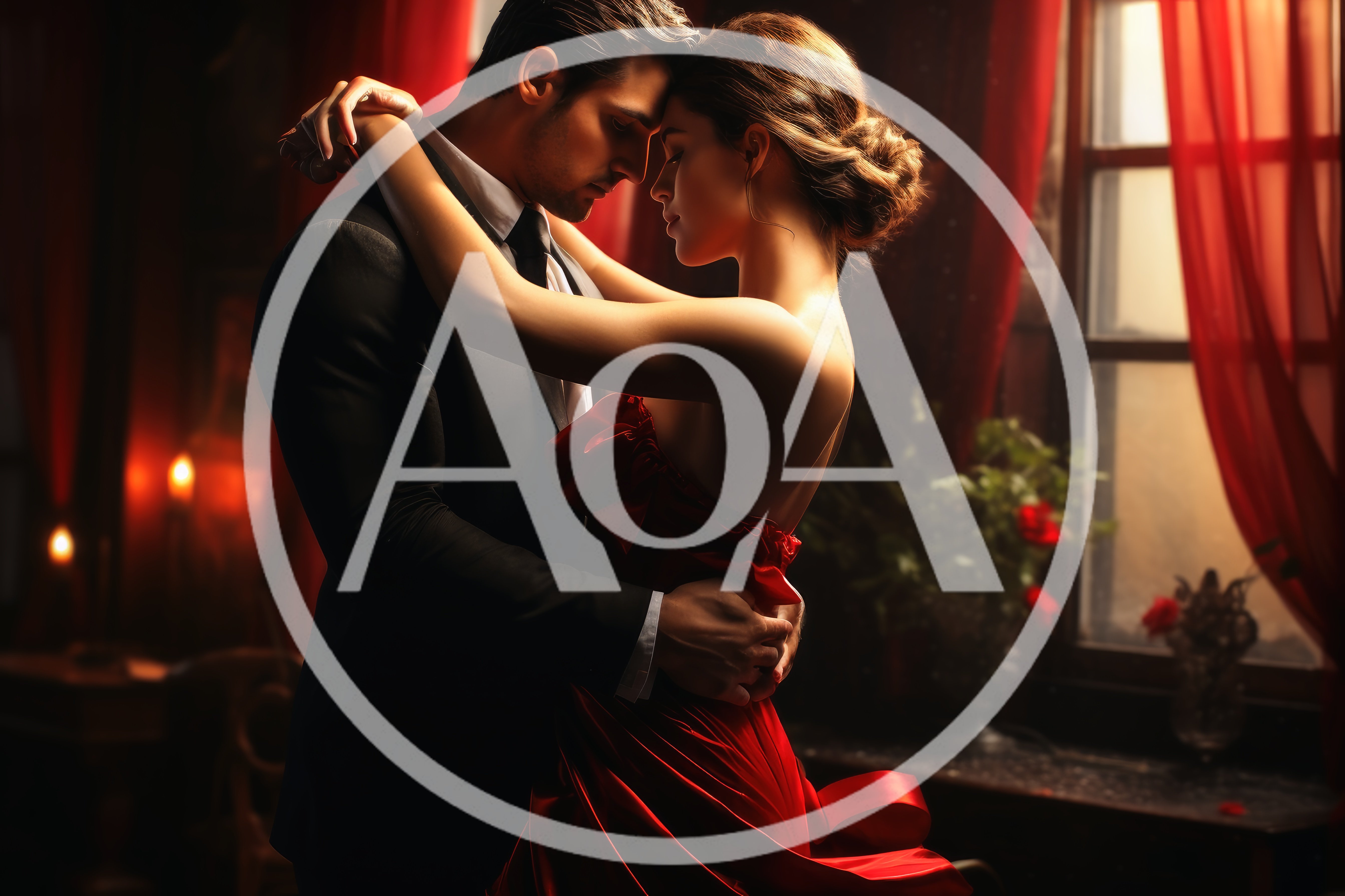 Elegant Couple Embracing In A Romantic Dimly Lit Room