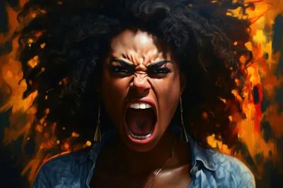 Portrait Of An Angry Woman Screaming With Intense Emotion