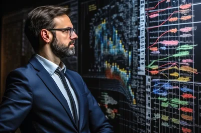 Professional Financial Analyst Examining Complex Data Charts