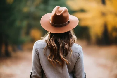 Woman Wearing A Fedora Hat In Autumn Forest