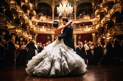 Elegant Couple Dancing In A Grand Opera House