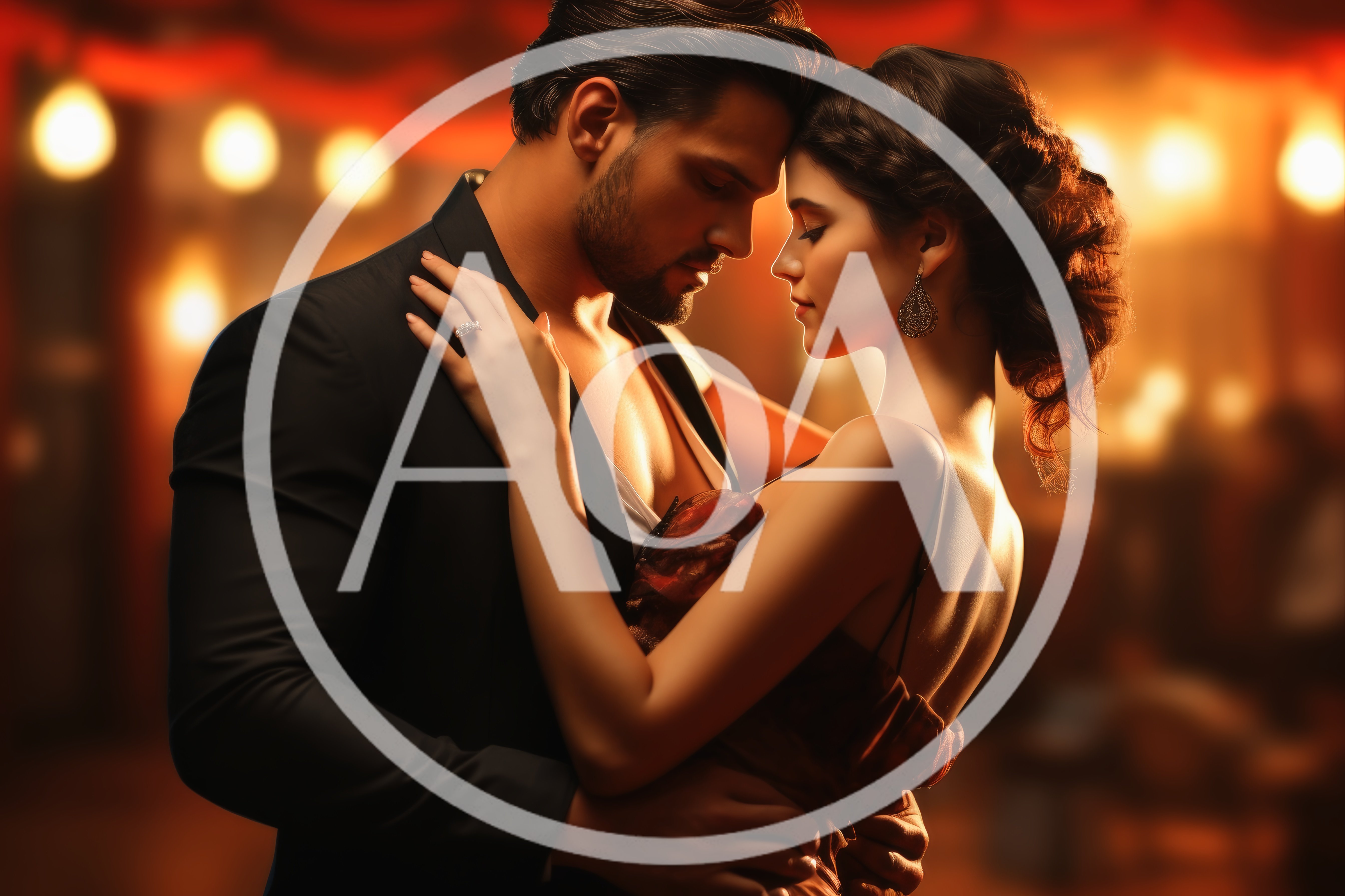Elegant Couple Embracing In A Romantic Ballroom Setting