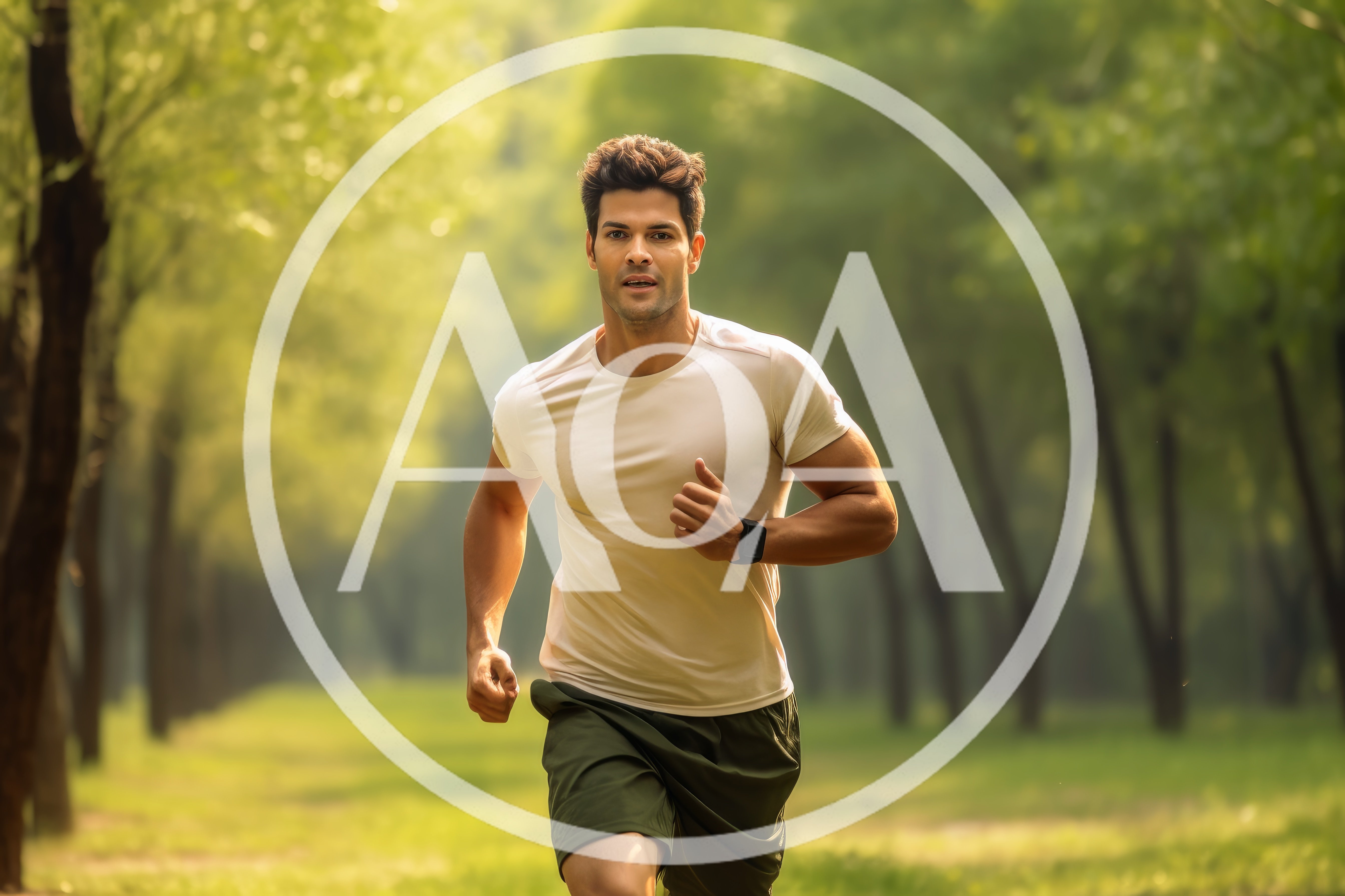 Fit Man Jogging Through A Sunny Green Park