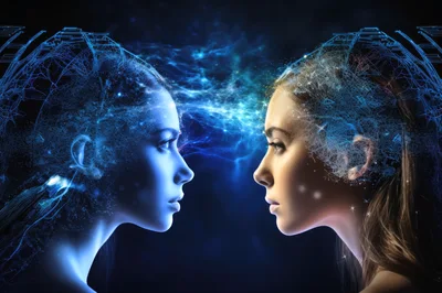Digital Human Connection And Artificial Intelligence Conceptual Art