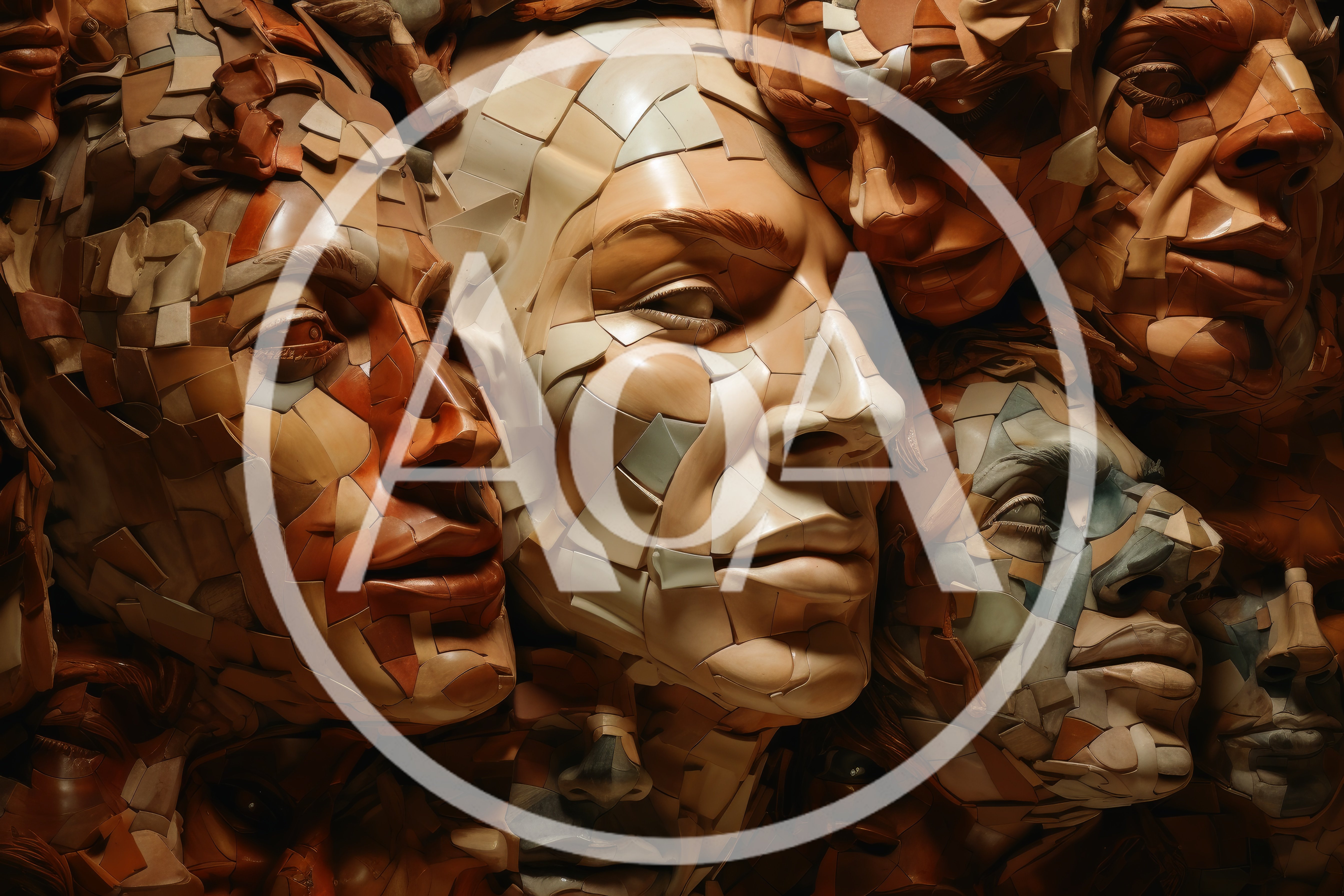 Abstract Mosaic Sculpture Of Multiple Human Faces