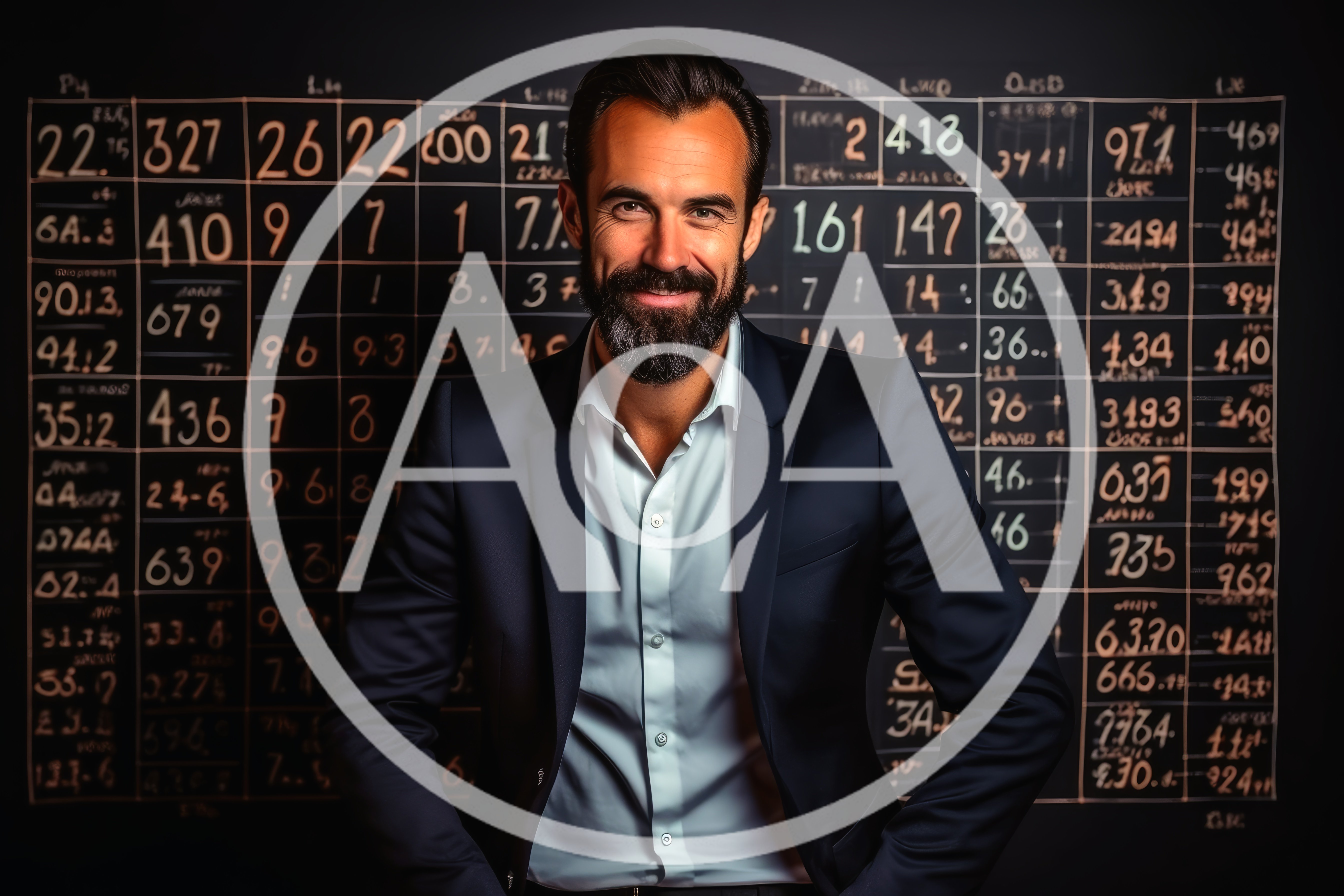 Confident Businessman Standing Before A Financial Data Grid