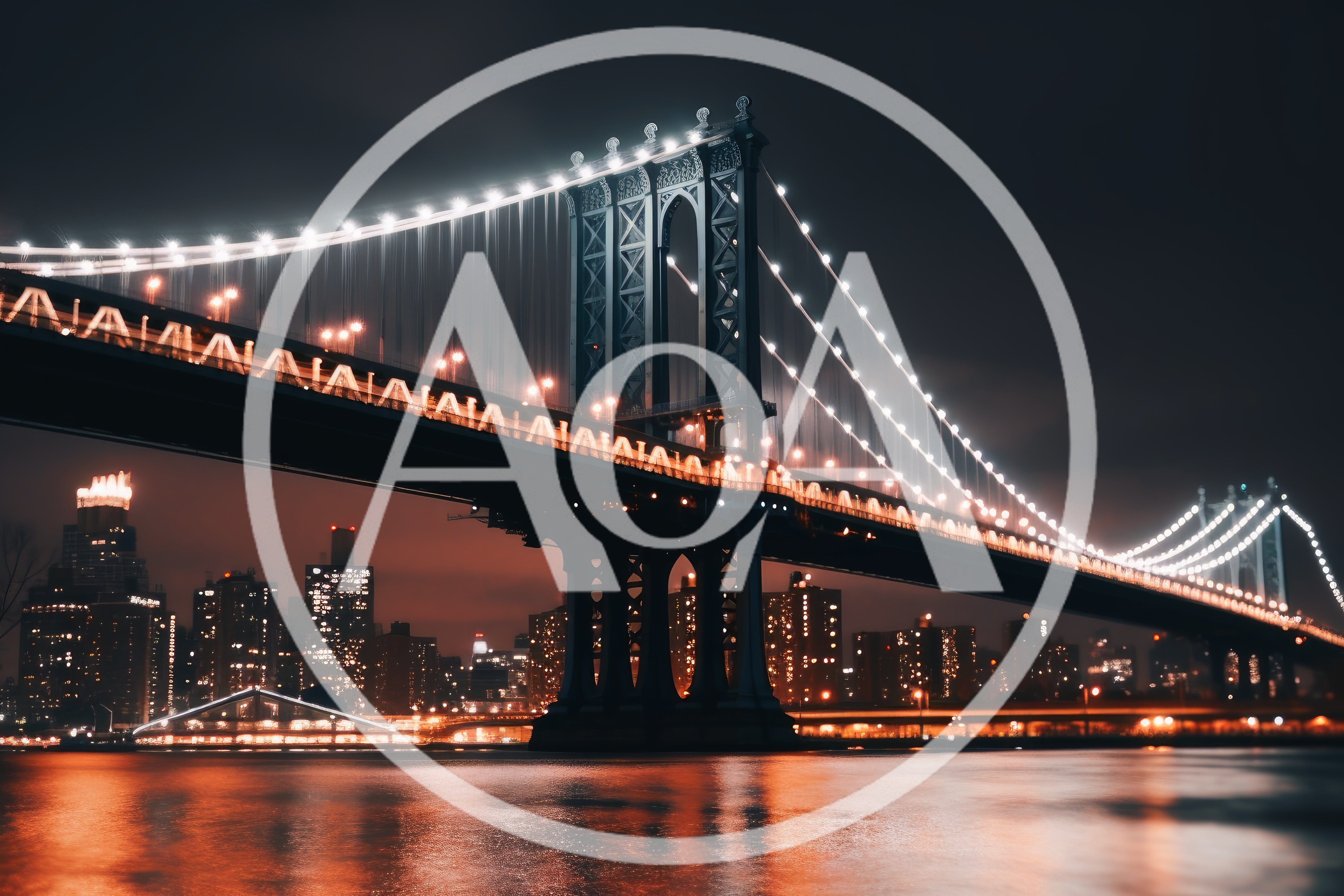 Manhattan Bridge Illuminated At Night Over East River