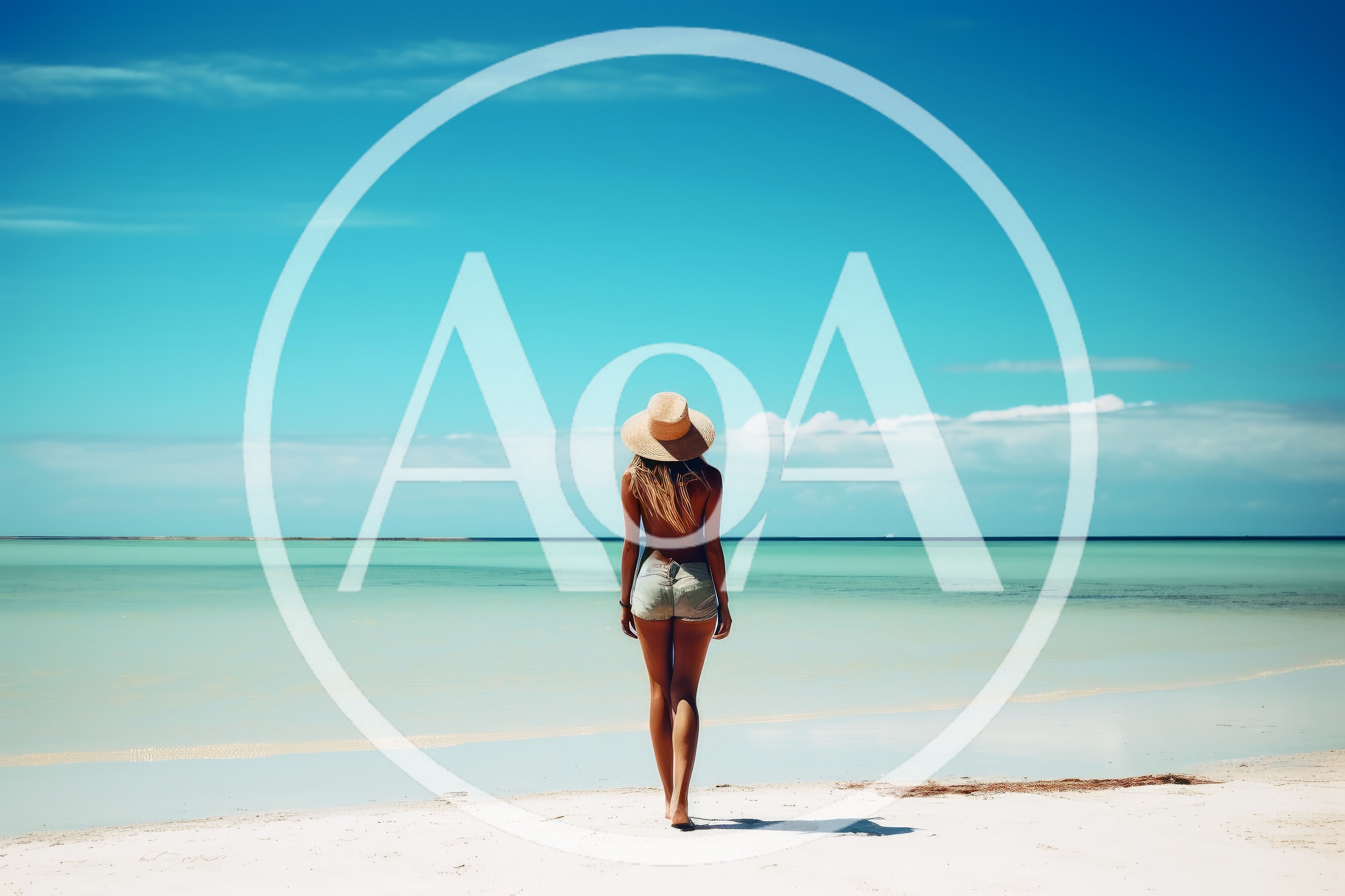 Woman Standing On Tropical Beach Wearing Straw Hat