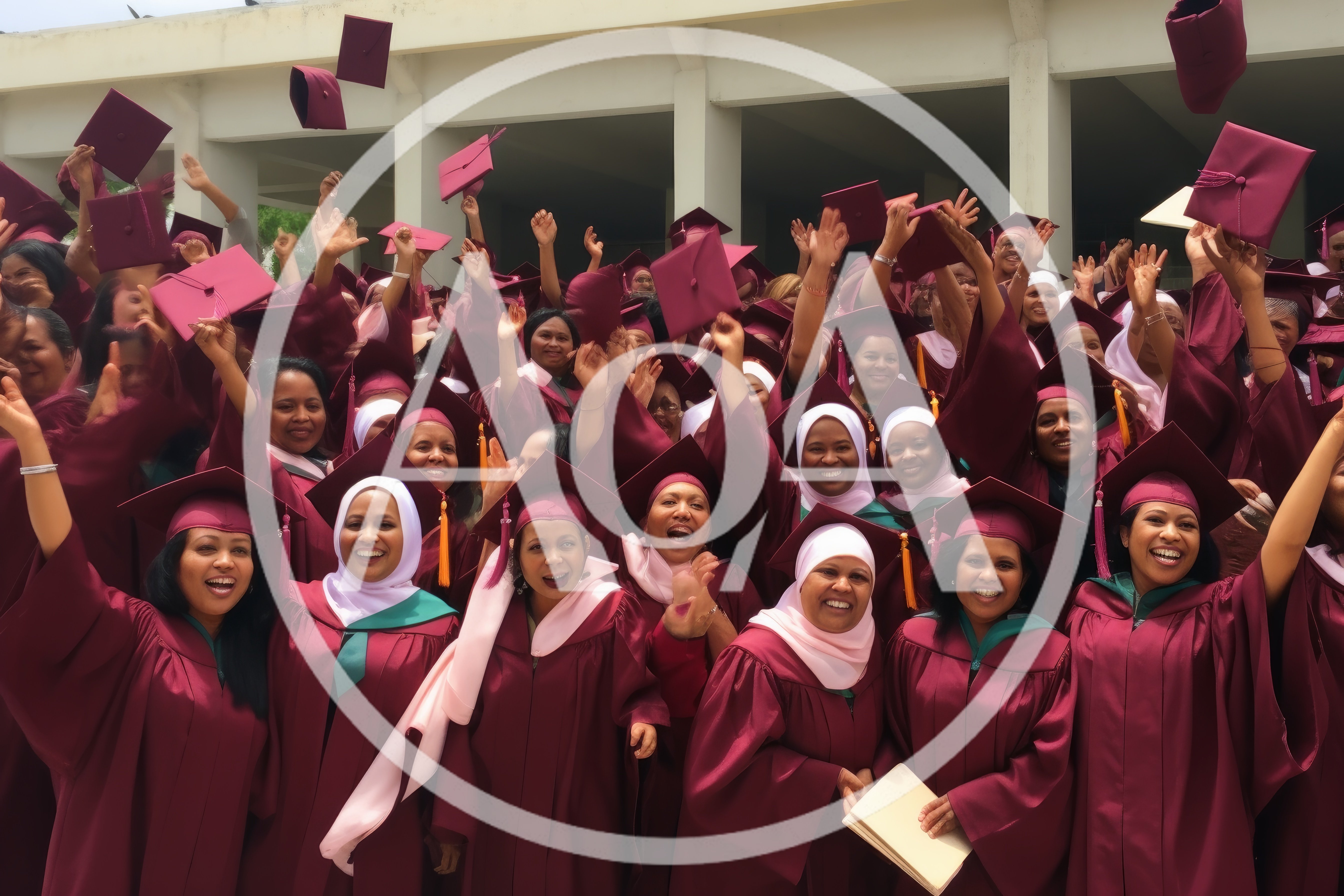Group Of Graduates Celebrating With Caps In The Air
