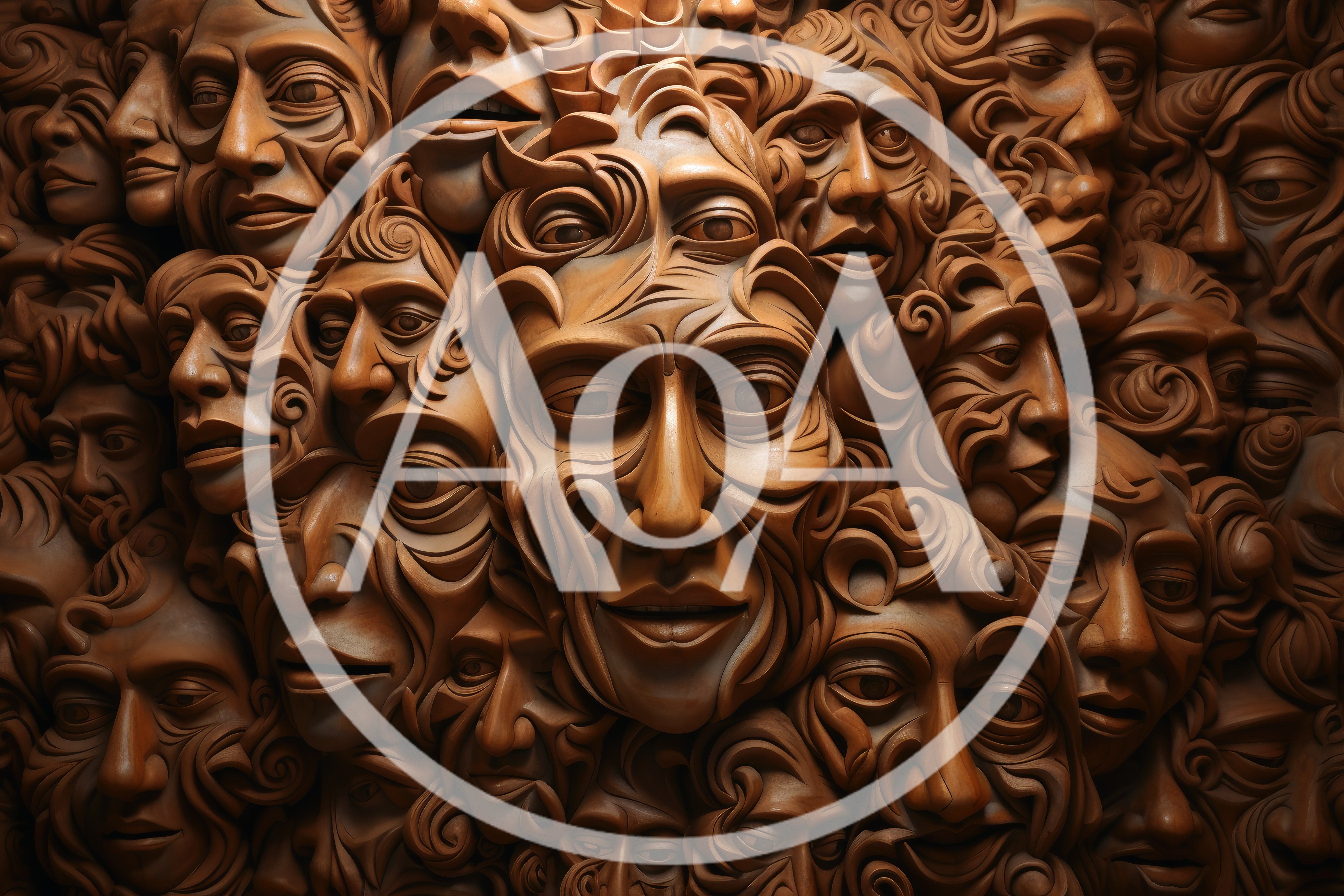 Intricate Wooden Carving Of Multiple Human Faces