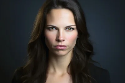 Portrait Of A Serious Woman With Long Dark Hair