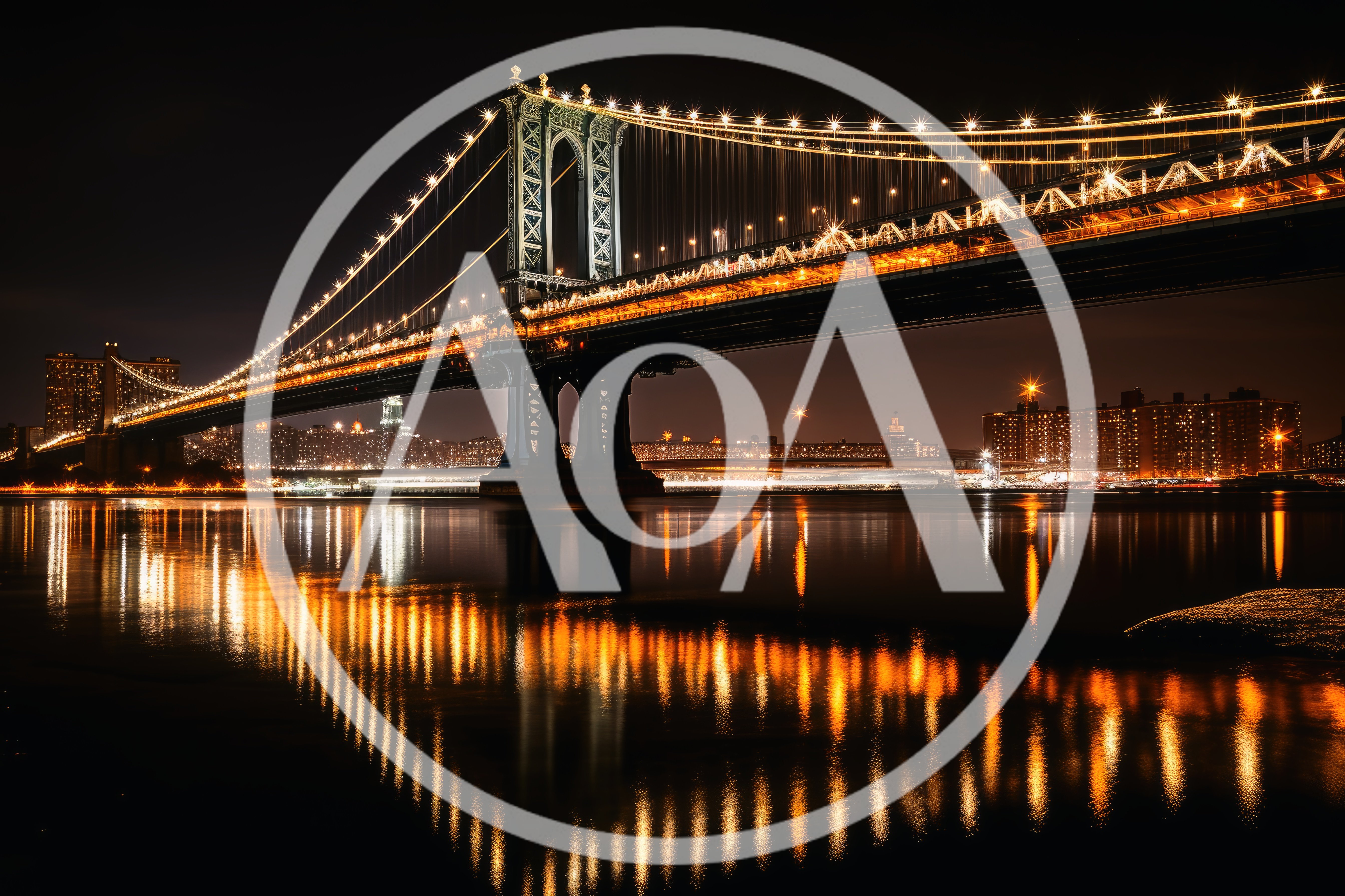 Manhattan Bridge Illuminated At Night Over East River