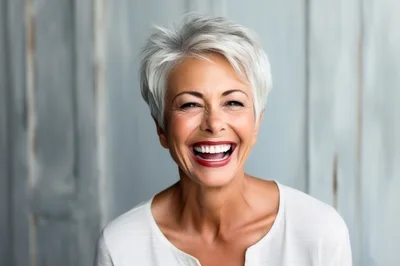 Happy Mature Woman With Short Silver Hair