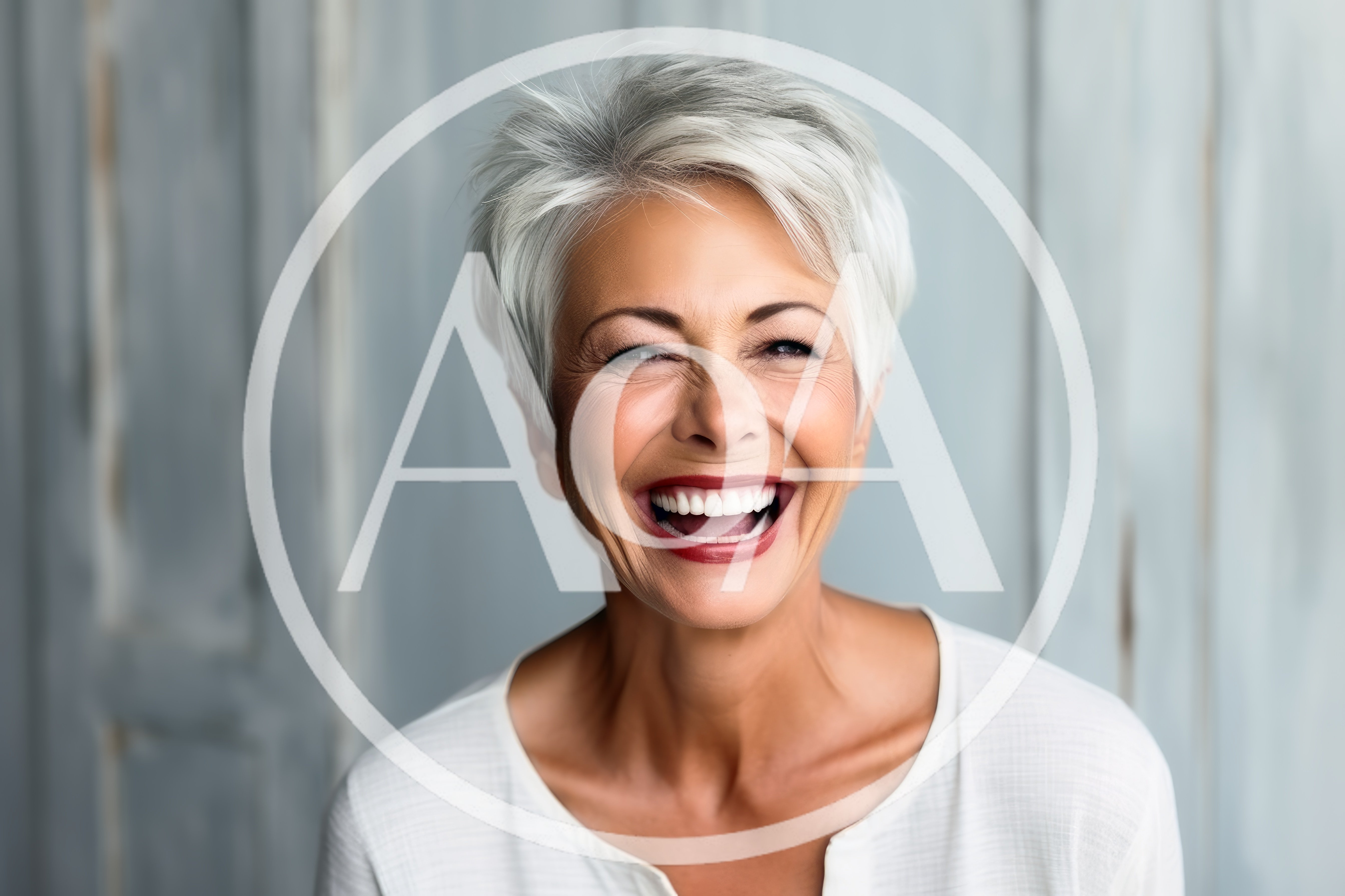 Happy Mature Woman With Short Silver Hair