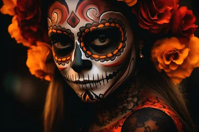 Woman Wearing Elaborate Day Of The Dead Makeup