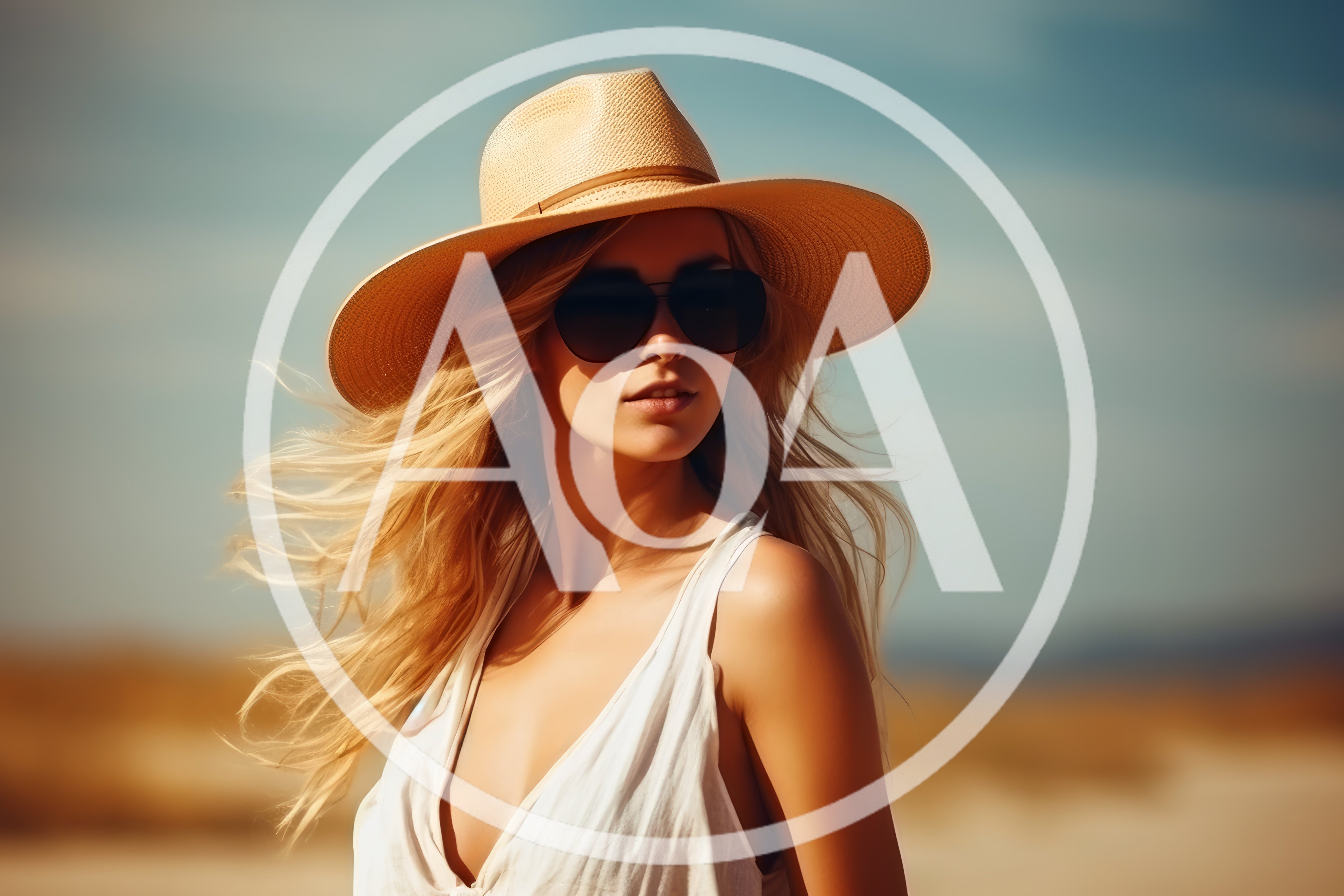 Blonde Woman Wearing Sun Hat and Sunglasses Outdoors