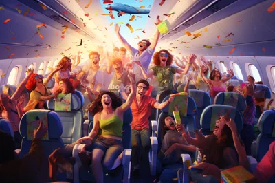 Excited Passengers Celebrating During A Flight