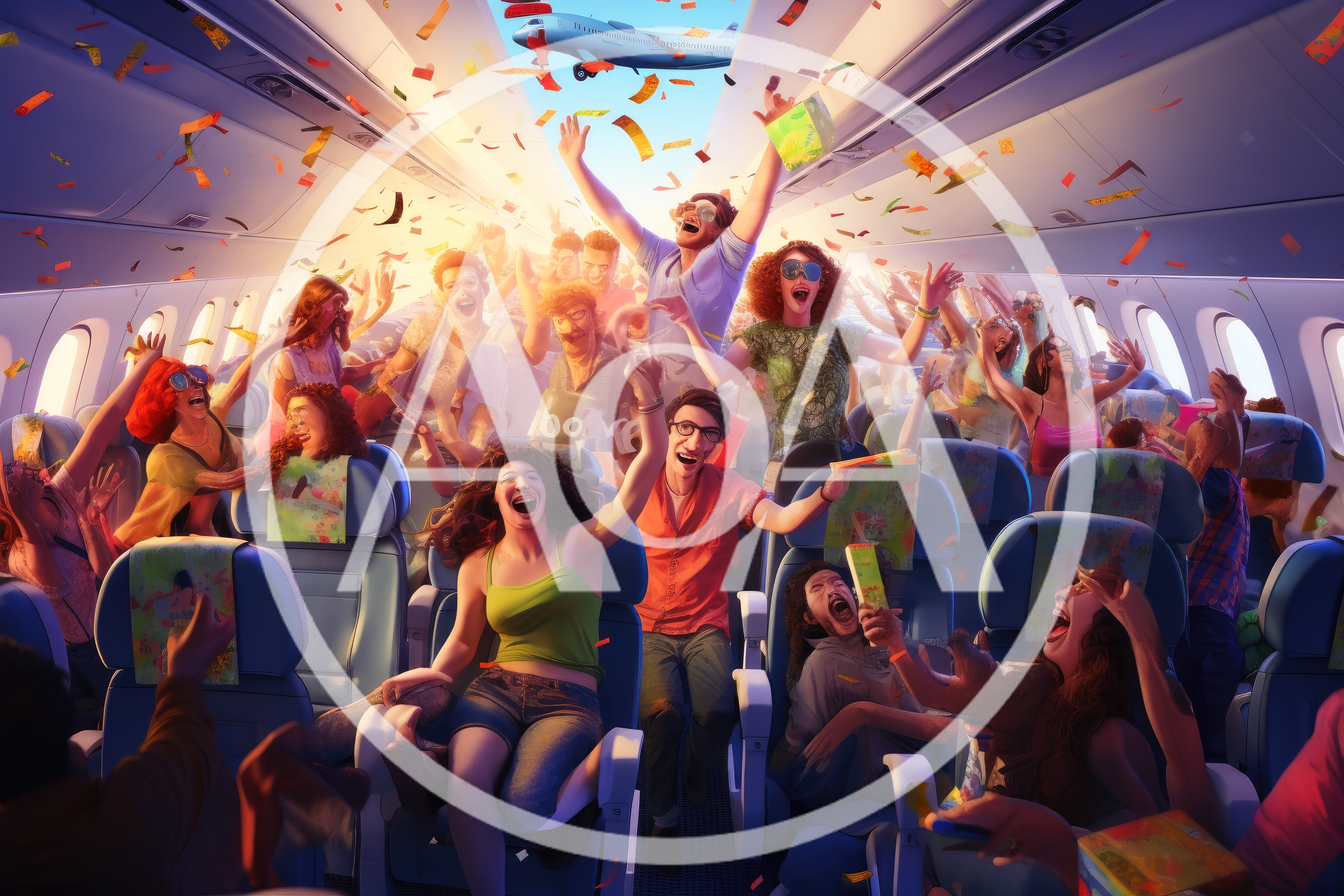 Excited Passengers Celebrating During A Flight