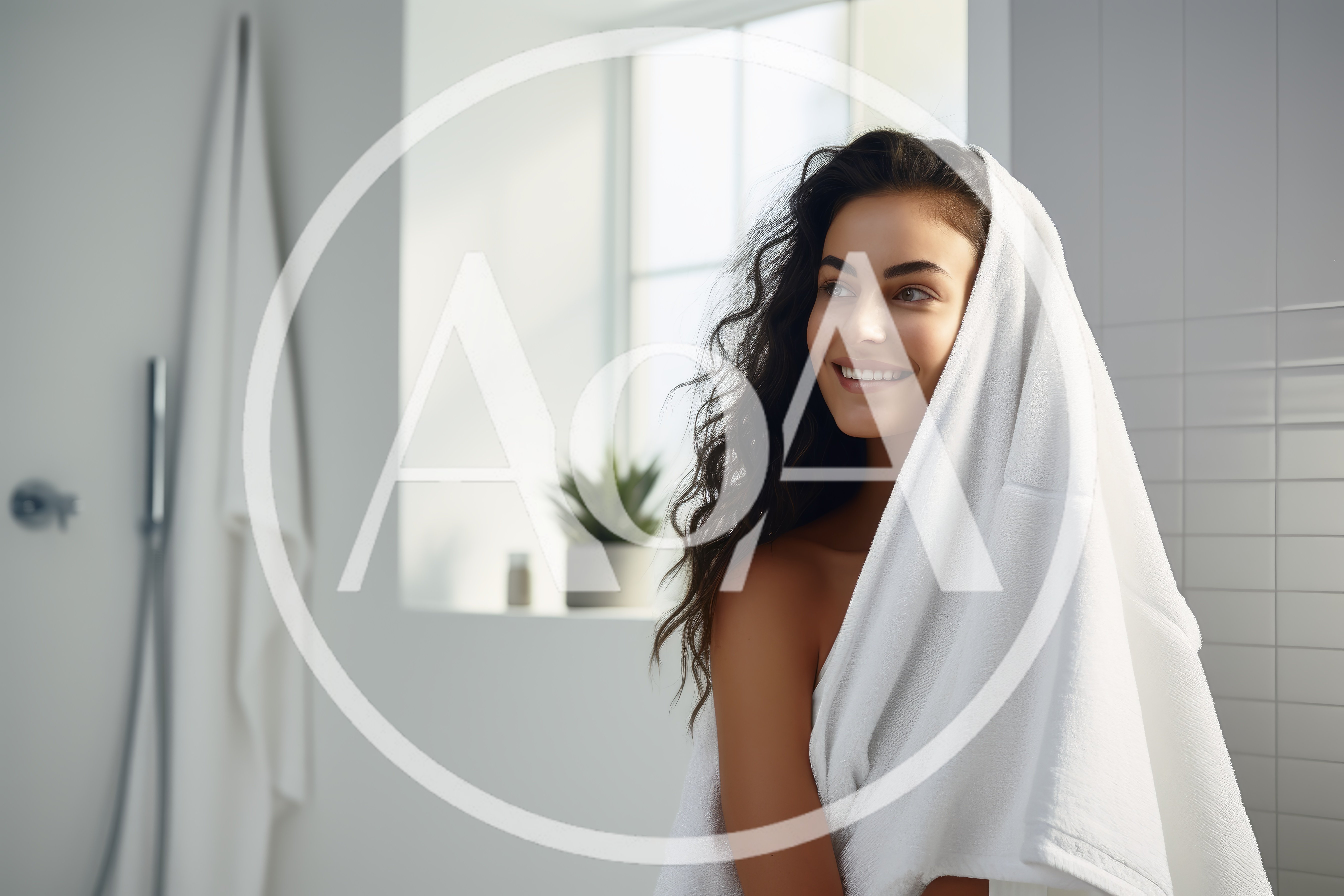 Smiling Woman With Wet Hair Wrapped In White Towel