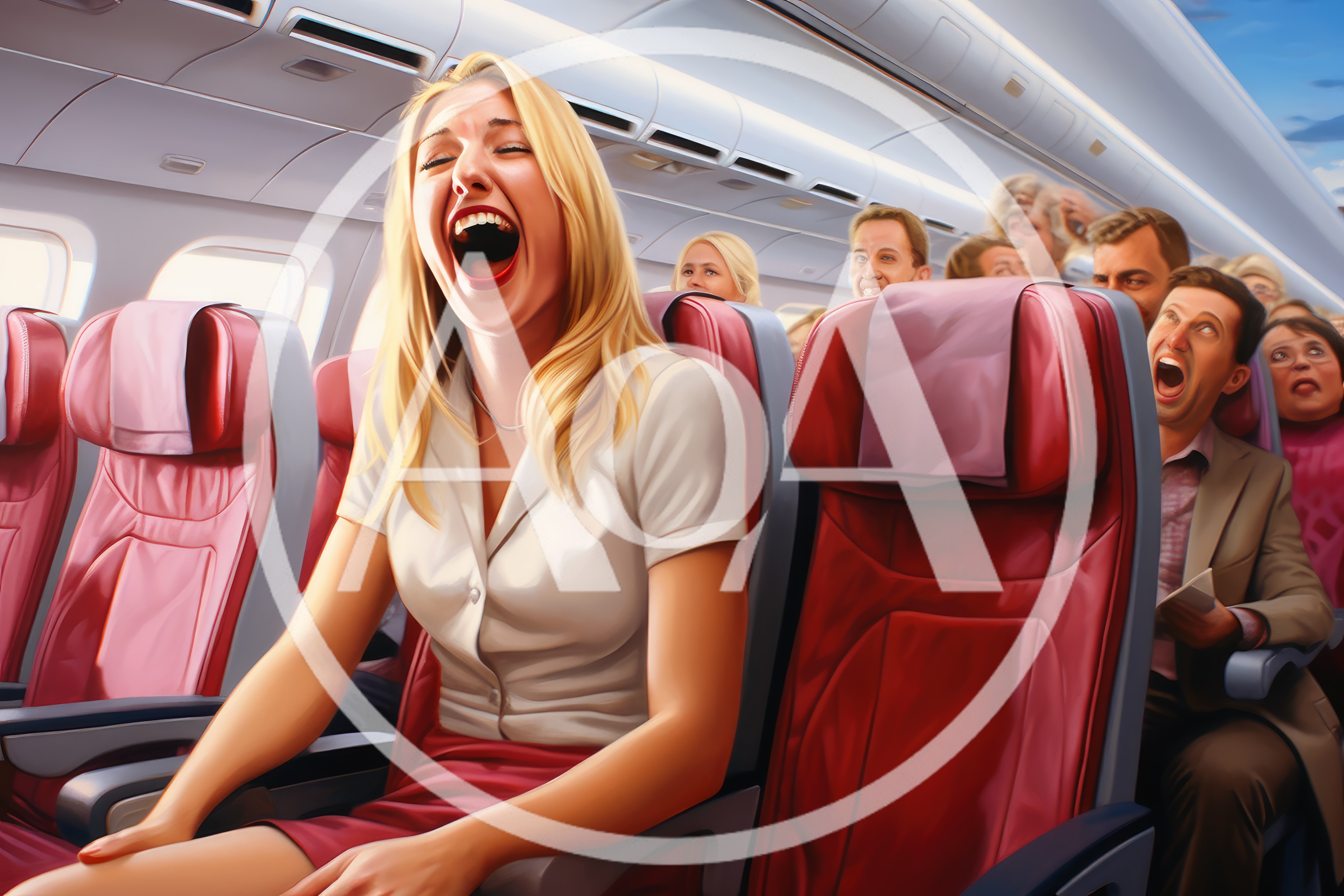 Woman Laughing Hysterically On A Commercial Airplane
