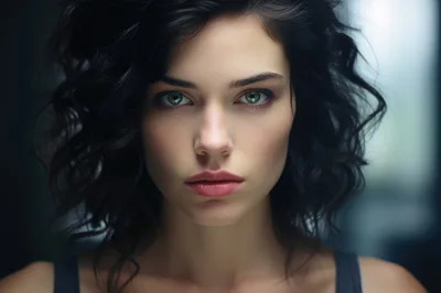 Portrait Of A Young Woman With Dark Curly Hair