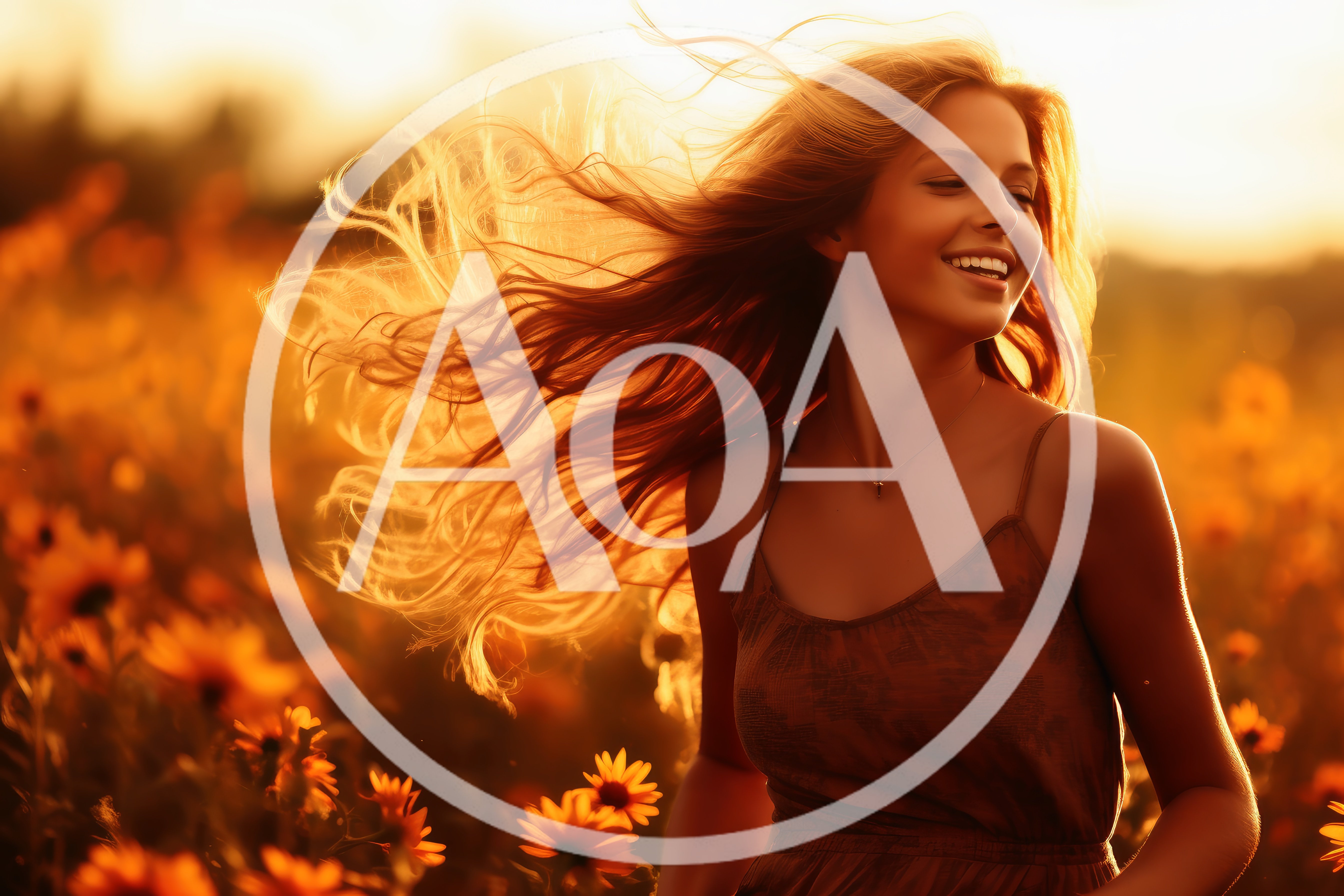 Young Woman With Flowing Hair In Sunflower Field