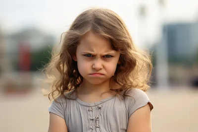 Portrait Of A Grumpy Young Girl Outdoors