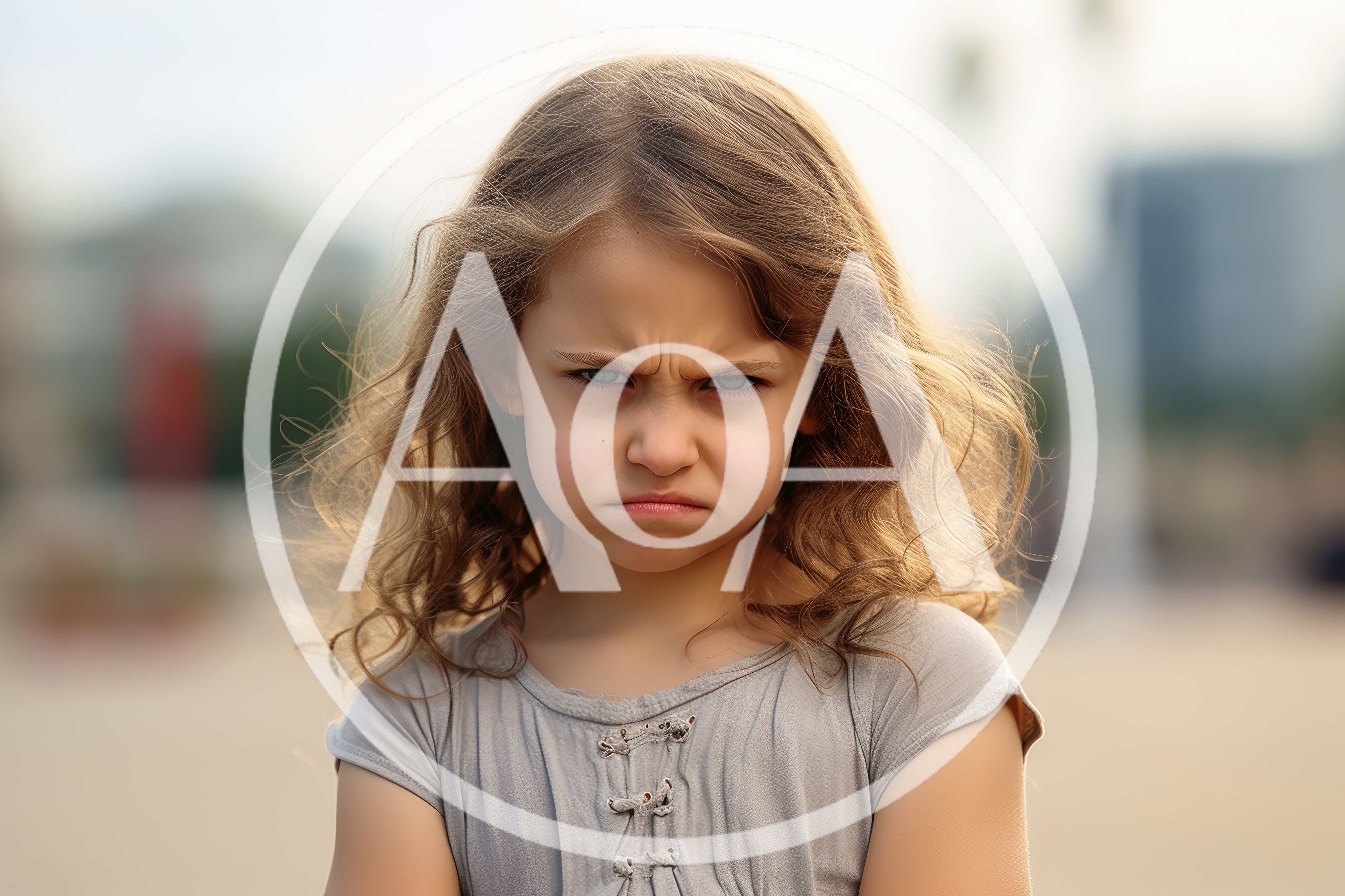 Portrait Of A Grumpy Young Girl Outdoors